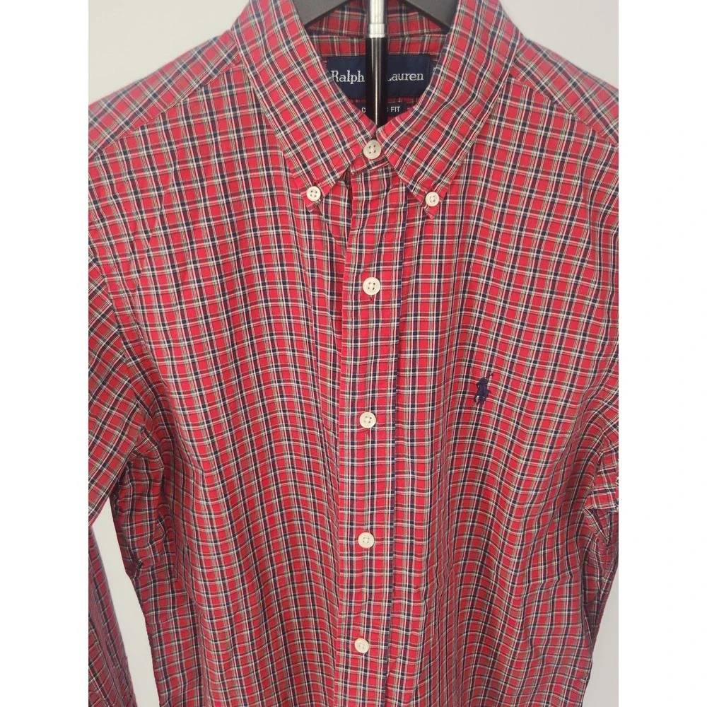 Ralph Lauren Mens Red Plaid Button Down Shirt Custom Fit Small Long Sleeve